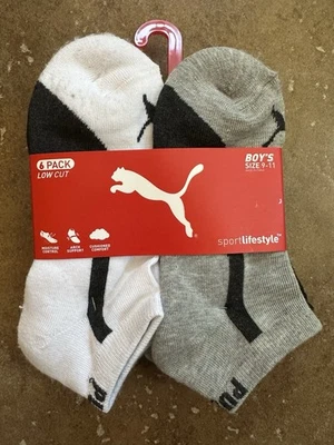 Paquete de 6 calcetines blancos y grises de corte bajo PUMA para niños - talla de calcetín: 9-11 - nuevos con etiquetas Foto 1 de 2