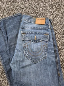 Pantalones de mezclilla True Religion para hombre 30x34 Geno relajados ajustados con solapa bolsillo elástico bigote Y2K - Imagen 1 de 10