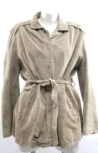 Women’s Orvis Camel Tan Suede Leather Buttoned Belted Jacket Size L - Picture 1 of 3