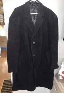 Chaps Coat Mens 48L Black Wool Blend Overcoat Topcoat Lined Three Button Classic - Picture 1 of 7