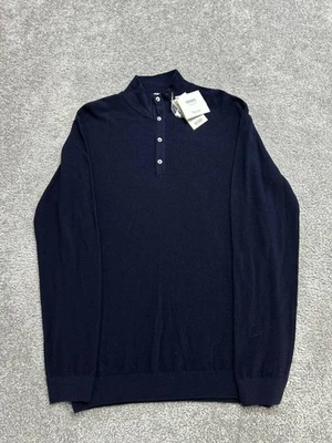 Suéter Ledbury The Reymond Simulado Henley Hombres Grande Azul Extrafina Lana Merino Nuevo Foto 1 de 4