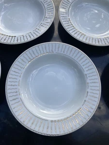 Set 6 Pottery Barn NILE Servierschalen weiß Keramik gewellt Goldlinien Japan - Bild 1 von 3