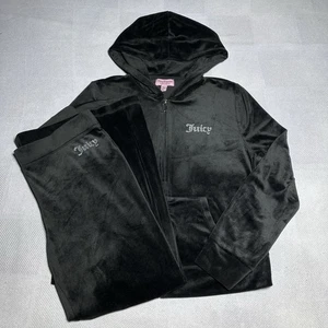 Juicy Couture Black Velour Tracksuit Set Size M/L Full Zip Hoodie Rhinestone Y2K - Picture 1 of 24