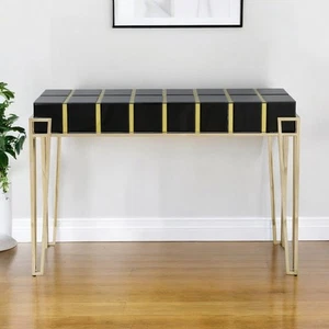 47" Black and Gold Mirrored Glass Console Table - Picture 1 of 12