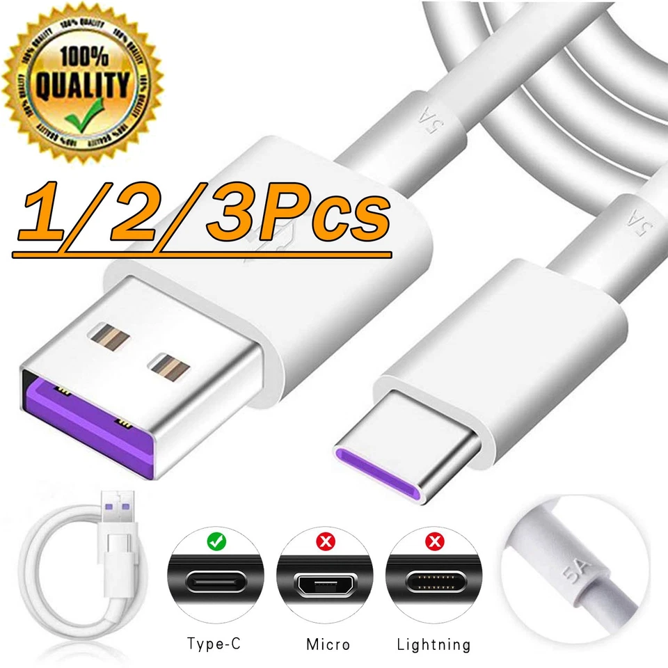 USB C Type C Fast Data Charging Cable For Samsung LG Phones Tablets Android - Image 1 of 4