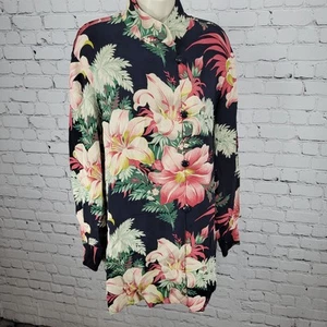 Dana Buchman mehrfarbig 100 % Seide tropische Blumen Schlitze Long Tunika Top Gr 10 - Bild 1 von 14