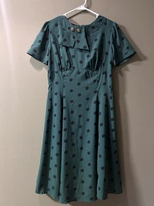 Hell Bunny Vixen Dress L Green Black Polka Dot Retro Pinup Rockabilly Swing 50s - Picture 1 of 10