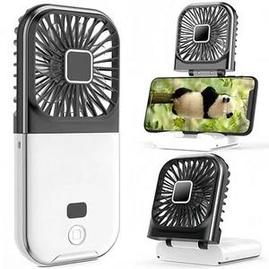 Mini Neck Desk Fan USB Rechargeable Power Bank Folding Handheld Portable - Picture 1 of 12
