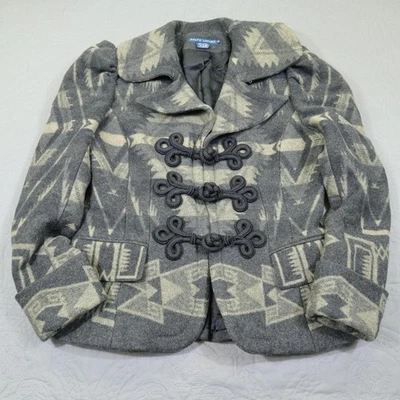Ralph Lauren Indian Blanket Jacket Womens 12 Gray Wool Blend Southwestern Aztec - Image 1 of 4
