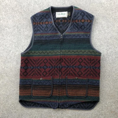 Vintage L.L.Bean Vest Womens Medium Wool Blend Zip Front Made in USA Aztec 90s - Image 1 of 4