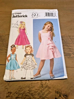 Butterick B5980 Sewing Pattern Girls Flower Dress Age 6 7 8 BEE Vintage - Image 1 of 4