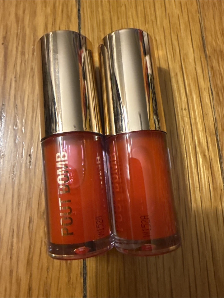 Two Makeup Revolution London Pout Bomb Mini Plumping Lip Gloss Peachy Orange - Image 1 of 1