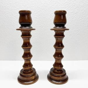 Vintage MCM Turned Wood Convertible Taper Candle Sticks - Picture 1 of 7