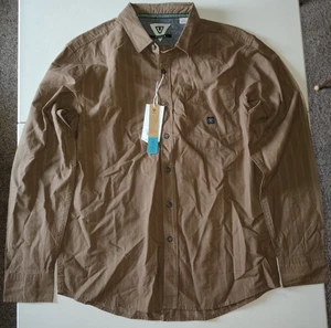 Mens VISSLA Small Long Sleeve Button-Down Shirt Kangaroo Brown Tan Chico Eco NWT - Picture 1 of 18