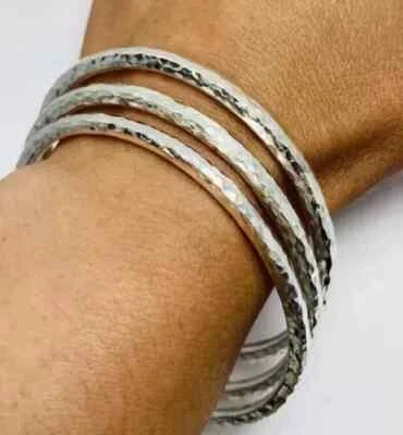 Set Of 3 Bangle Solid 925 Sterling Silver Handmade Women Hammered Bangle, M1268 - Image 1 of 4