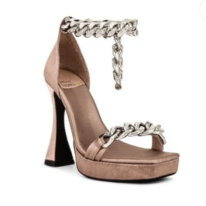 Jeffrey Campbell Silverlake Tacco Piattaforma in Argento Taupe Satinato - Foto 1 di 11