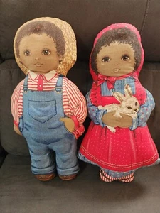 Vtg. Cranston Print  Dolls / Pillows Amos & Rachel Boy & Girl with bunny - Picture 1 of 2