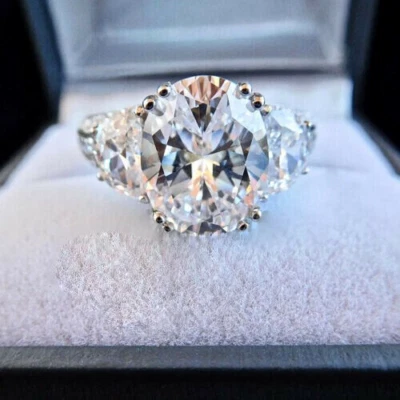 Anillo de boda con racimo de doble punta de moissanita blanco roto ovalado de 3 quilates para ella plata 925 Foto 1 de 4
