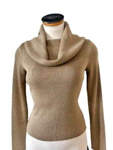 Dana Buckman Gold Sparkly Cowl Turtleneck Sweater Petite (4-6) - Picture 1 of 13