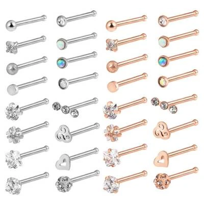 16PCS Bone Studs Surgical Steel Straight Rod Nose Ear Lip Rings Piercing Set 20G - Image 1 of 4