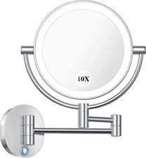 AmnoAmno LED Wall Mount Makeup Mirror With 10x Magnification 8.5'' Double Sided