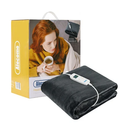 Dark Grey Electric Heated Throw Blanket 10 Heat Settings Washable Fleece Timer - Image 1 of 4