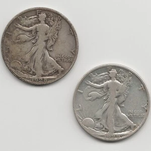 1928 S & 1929 D Walking Liberty Half Dollars, VG-F, 2 coins total - Picture 1 of 5