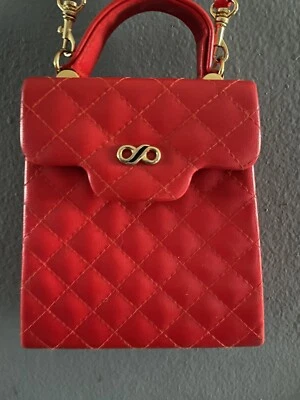 Walborg Purse Handbag Red Quilted Vinyl Red Ribbon Strap 1960’s - Image 1 of 4