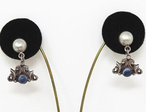NYJEWEL ProSa Taxco Sterling Silver Blue Stone Dangle Screw On Earrings 30x20mm
