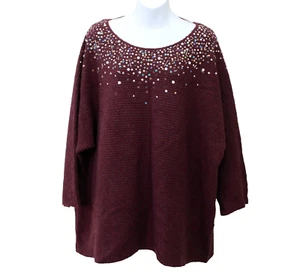 Suéter tejido con cuentas adornado manga raglán Lane Bryant granate oscuro talla 18/20 - Imagen 1 de 4