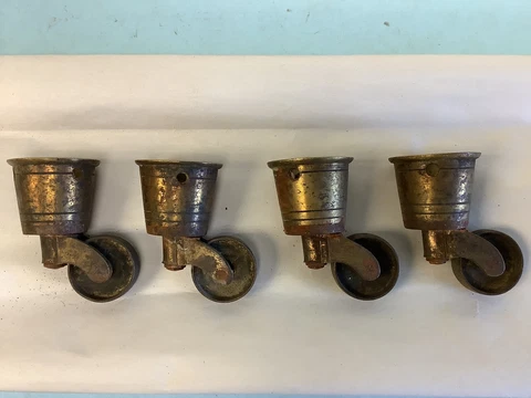 Vintage Brass Cup Casters with Brass Wheels (4) Pcs. 2 1/2” H Cover