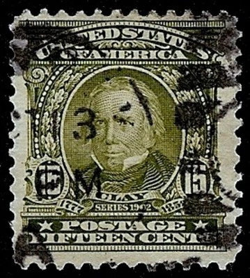 US Scott 309 15c Henry Clay USED F/VF NH P12 Duplex Shoe Cancel 1903 - Image 1 of 2