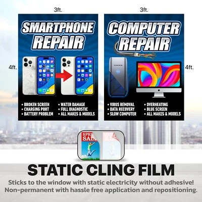 Computadora Smartphone Tableta Reparación Ventana Gráficos Letrero Banner iPhone PC Android  Foto 1 de 4