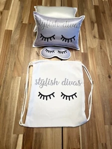 Set of 1 - Personalized  Pillow, Eye mask and Drawstring Bag, Slumber Party - Picture 1 of 9