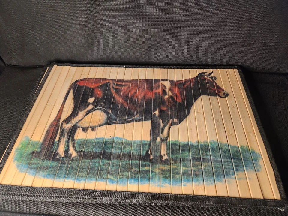 Juego de 6 manteles individuales de bambú natural de vaca de 17x12" para mesa de campo antideslizantes Foto 1 de 4