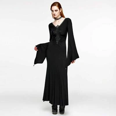 PUNK RAVE Gothic Bride Dress Mittelalter Kleid Schwarz Stickerei Glockenärmel - Bild 1 von 4