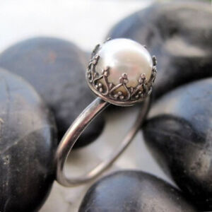 Pretty 925 Silver Plated Rings White Pearl Women Anniversary Party Gifts Sz 6-10
