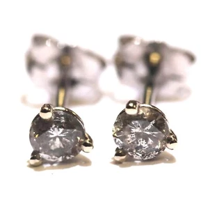 New 14k white gold .34ct I1 I 3 prong round diamond stud earrings NATURAL SMALL - Imagen 1 de 6
