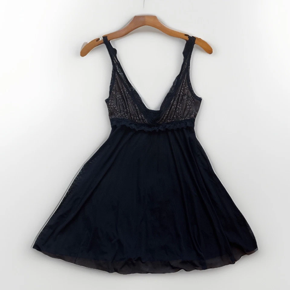 Camisón Babydoll Hanky Panky Chemise Talla XS Negro Sábana Malla y Encaje Elegante  Foto 1 de 4