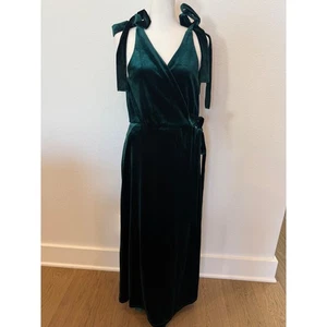Lulus Enchanting Mood Velvet Emerald Green Wrap Midi Dress Tie Strap L - Picture 1 of 7