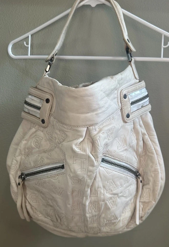 AUTÉNTICO BOLSO DE HOMBRO DE CUERO SUAVE MONOGRAMA CREMA HOBO CORDERO NICOLA HOBO Foto 1 de 4