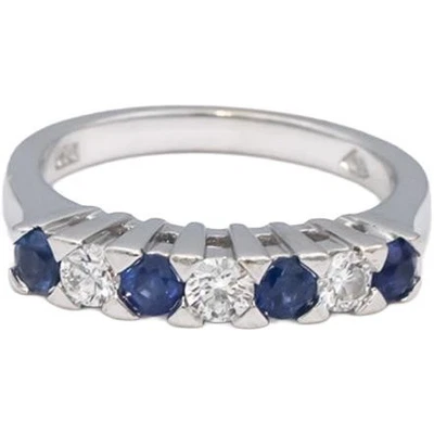 Anillo Banda Oro Blanco 18k VS Redondo Dimond y Zafiro Azul 0.70CT Talla 5.75 Foto 1 de 4