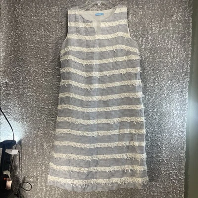 Vestido justo J. Mclaughlin listrado linho branco azul arroyo feminino S algodão preppy - Imagem 1 de 4