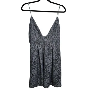 Tobi Hailey Rose Lace Skater Floral Mini Dress Dark Gray Lined SZ M NWT New - Picture 1 of 12