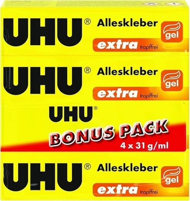 4x UHU Alleskleber je 31g Extra Tropffrei Gel Kleber Klebstoff Tube Glue 46015 - Bild 1 von 2