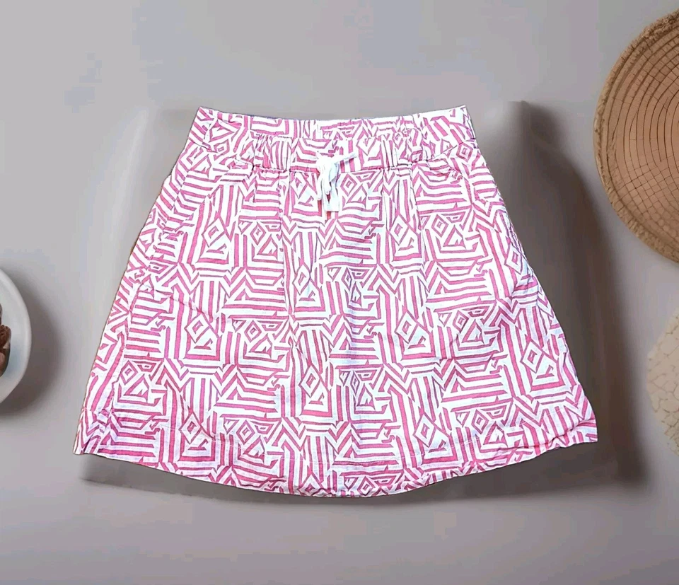 Falda para mujer J.Crew rosa/blanco estampado geométrico mezcla de lino línea A talla 2 Foto 1 de 4