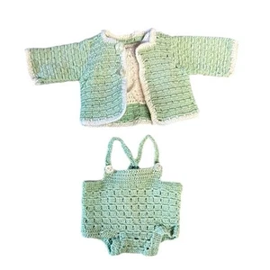 Conjunto de mameluco cárdigan muñeca Barbie muñeca punto hecho a mano vintage de 4 piezas y vestido - Imagen 1 de 14