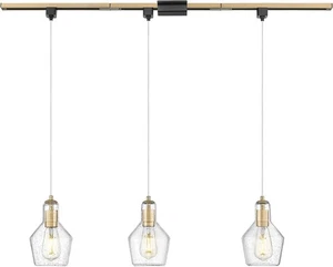 Gold 3-Light H-Type Track Ceiling Light Kitchen Pendant Fixture Seeded Glass - Picture 1 of 8