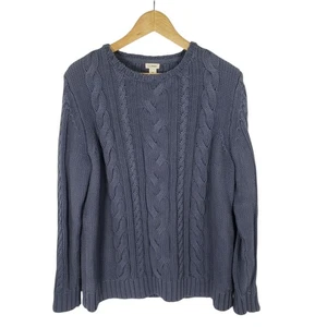 LL Bean Women's Cable Knit Crewneck Sweater Blue Plus Size 1X Casual Comfy - Picture 1 of 12