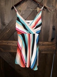 EXPRESS Women’s Sz Small S RAINBOW STRIPE DRESS Sleeveless Empire Waist Zip Side - Picture 1 of 6